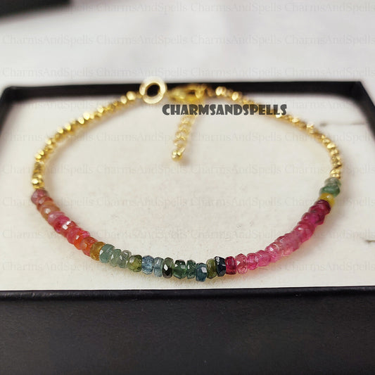 Minimalist Tourmaline Bracelet, Natural Stone Jewelry, October Birthstone