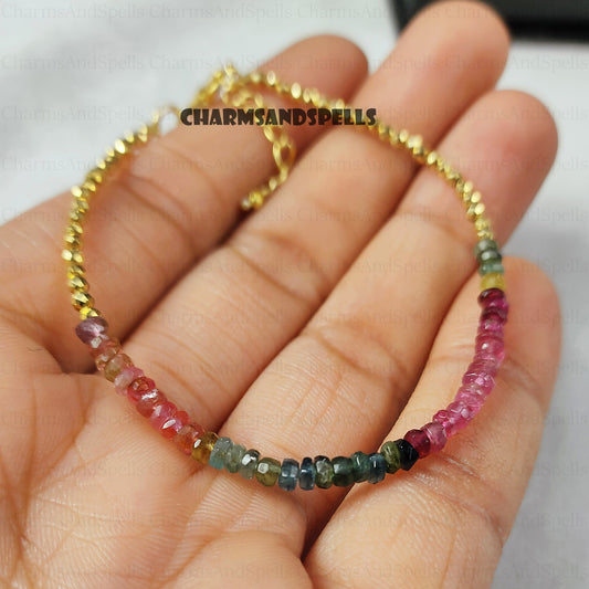 Minimalist Tourmaline Bracelet, Natural Stone Jewelry, October Birthstone