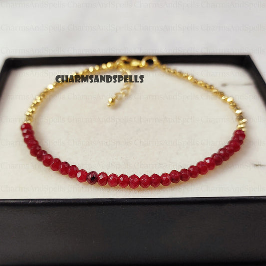 Pink Ruby Bracelet, Gemstone Jewelry, July Birthstone