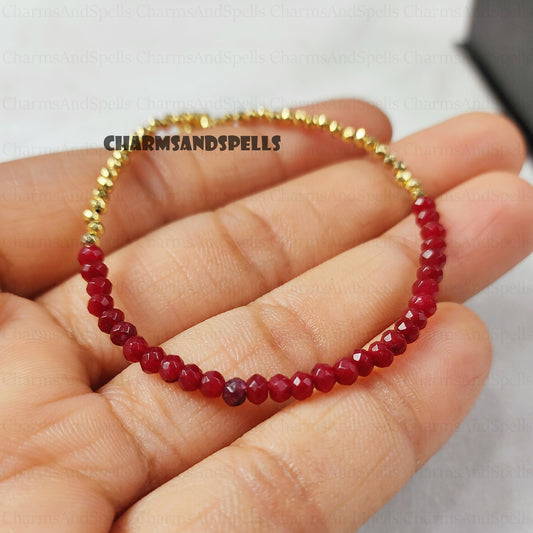 Pink Ruby Bracelet, Gemstone Jewelry, July Birthstone