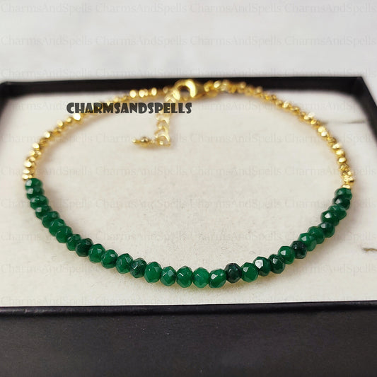 Minimalist Emerald Bracelet, Green Gemstone Jewelry, May Birthstone