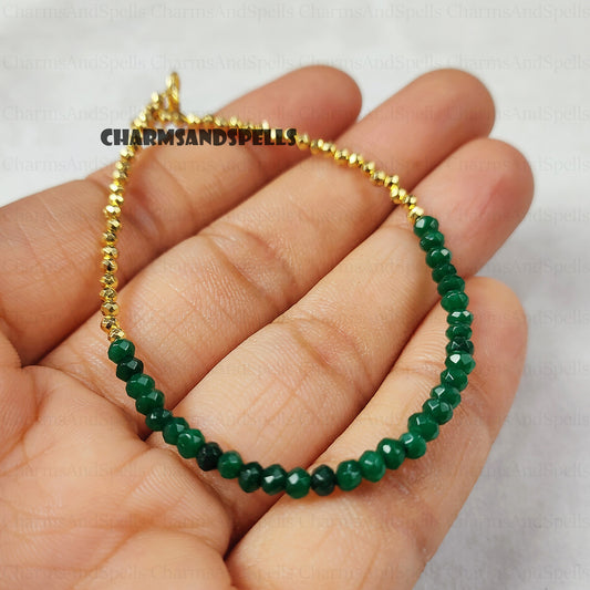 Minimalist Emerald Bracelet, Green Gemstone Jewelry, May Birthstone