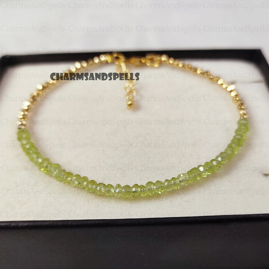 Peridot Minimalist Bracelet, Natural Stone Beaded Jewelry, August Birthstone Gift