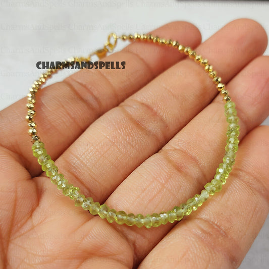 Peridot Minimalist Bracelet, Natural Stone Beaded Jewelry, August Birthstone Gift