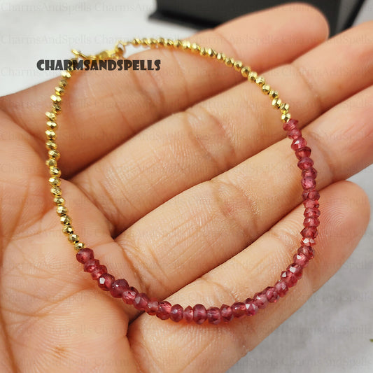Natural Red Garnet Bracelet, Beaded Crystal Jewelry, January Birthstone