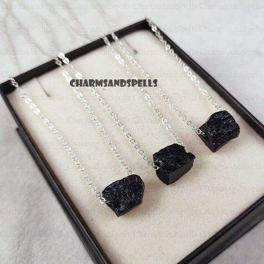 Raw Black Tourmaline Pendant Necklace | Protection Crystal Gemstone Jewelry