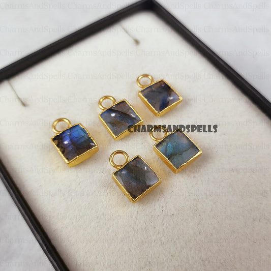 Tiny Labradorite Slice Pendant Necklace | Electroformed Boho Layered Jewelry