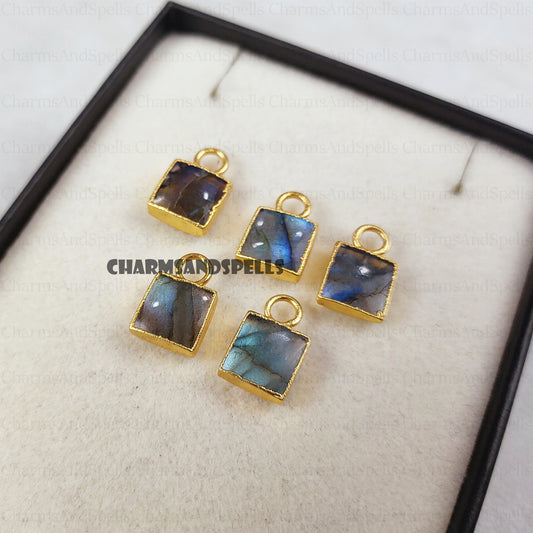 Tiny Labradorite Slice Pendant Necklace | Electroformed Boho Layered Jewelry