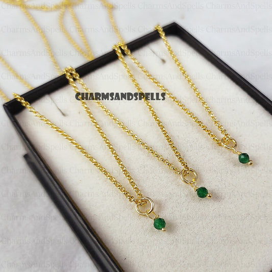 Green Onyx Pendant Necklace | Minimalist Faceted Round Gemstone Jewelry