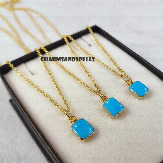 Raw Turquoise Slice Pendant Necklace | Healing Gemstone Layered Jewelry