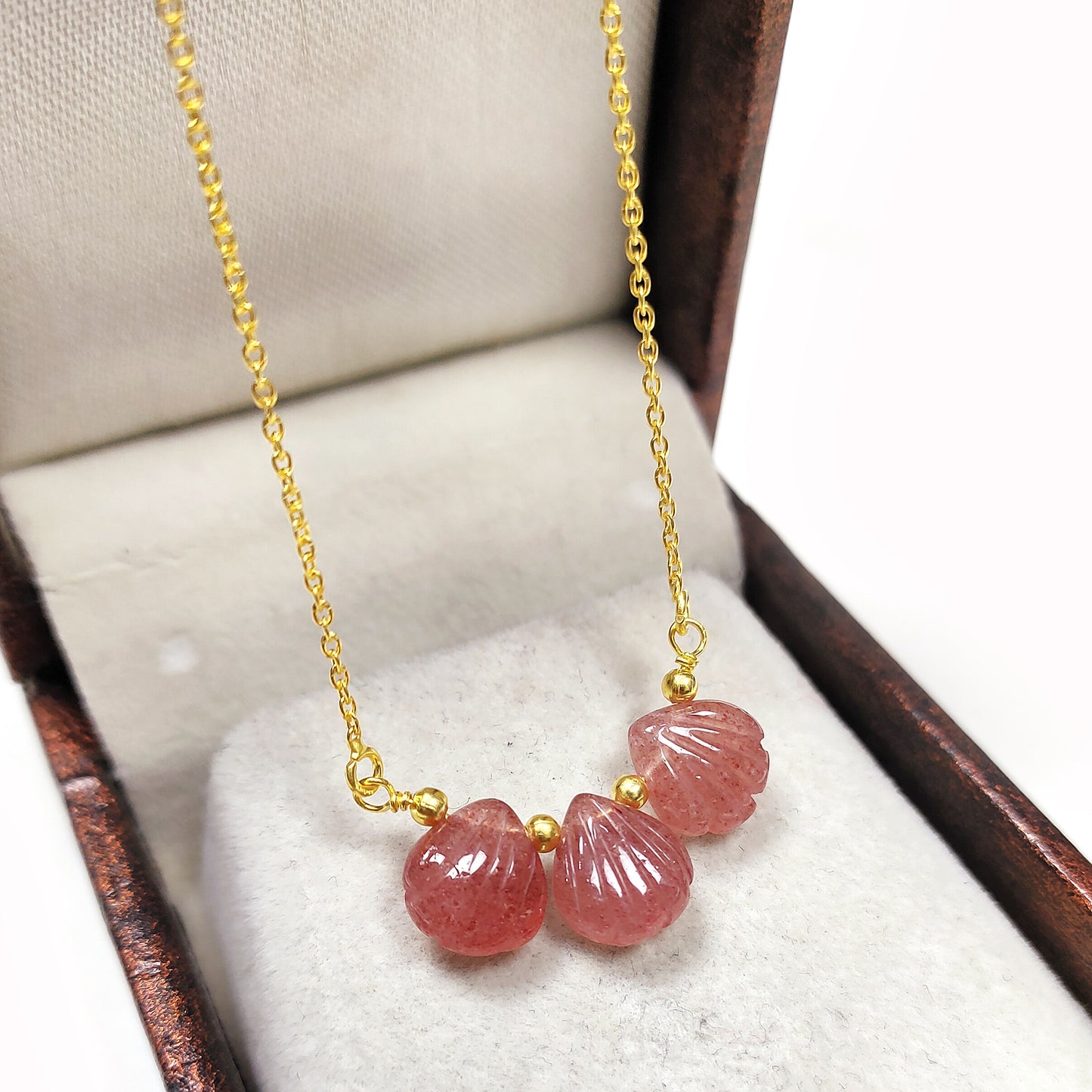 Natural Red Strawberry Quartz Chain Necklace, 925 Sterling Silver Jewelry, Wedding Necklace, Birthday Gift For Wife, Gift For Lovers, Gift