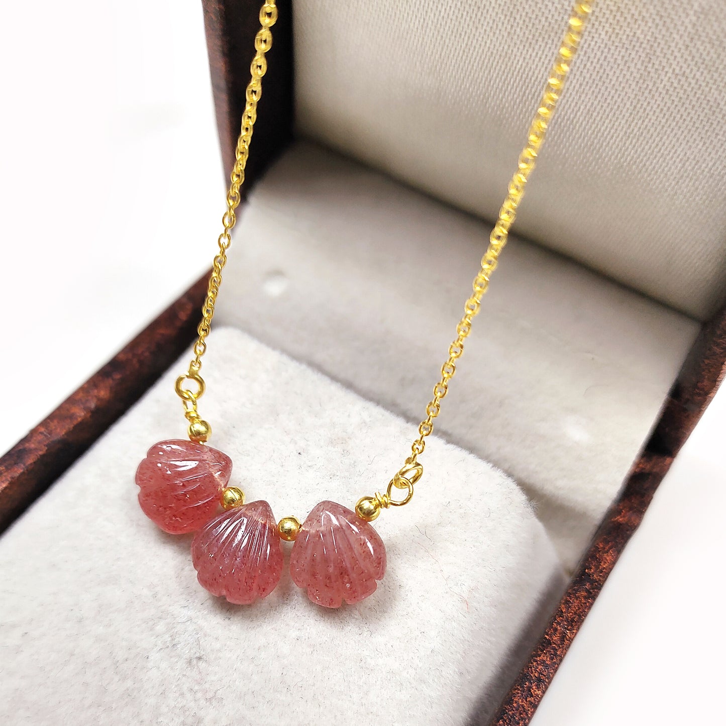 Natural Red Strawberry Quartz Chain Necklace, 925 Sterling Silver Jewelry, Wedding Necklace, Birthday Gift For Wife, Gift For Lovers, Gift
