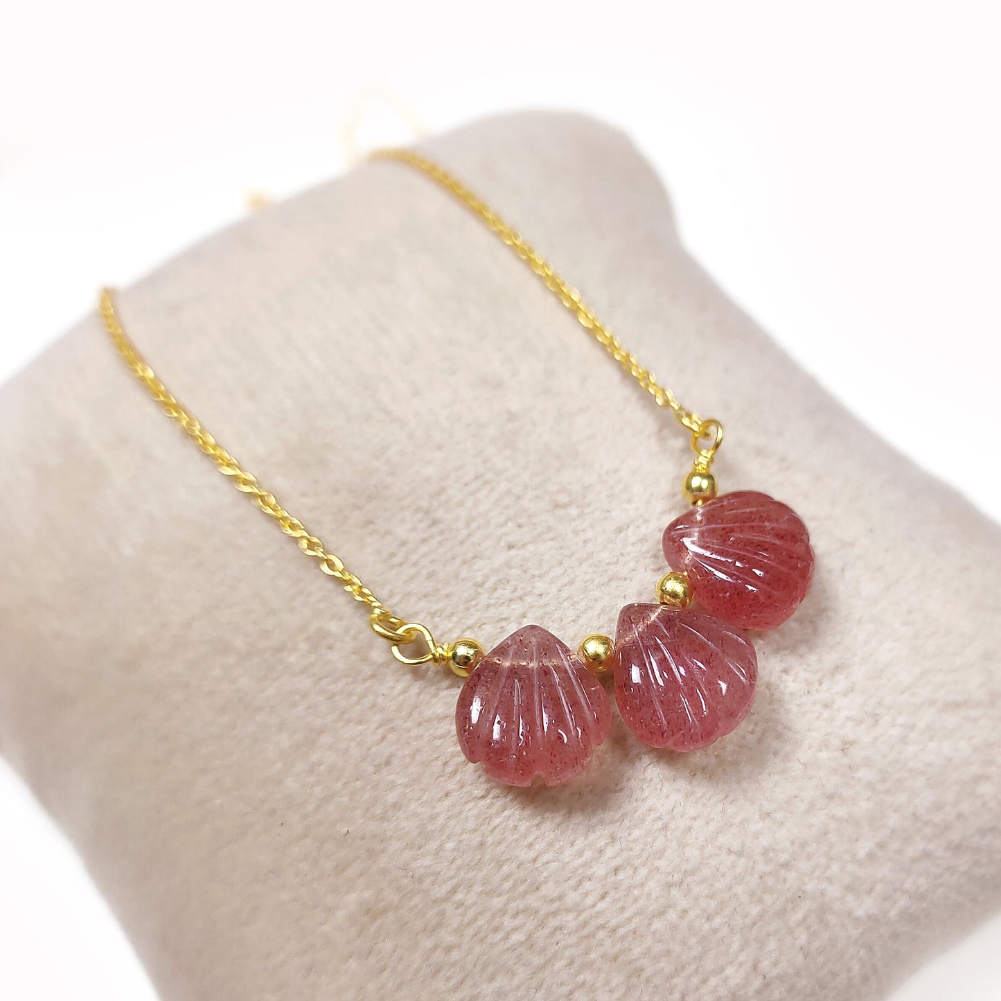Natural Red Strawberry Quartz Chain Necklace, 925 Sterling Silver Jewelry, Wedding Necklace, Birthday Gift For Wife, Gift For Lovers, Gift