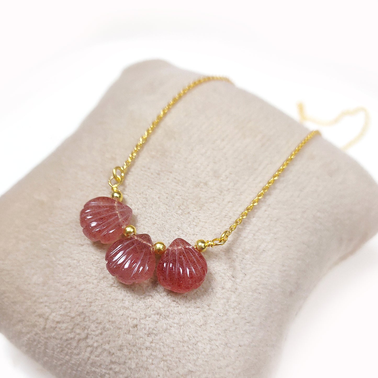 Natural Red Strawberry Quartz Chain Necklace, 925 Sterling Silver Jewelry, Wedding Necklace, Birthday Gift For Wife, Gift For Lovers, Gift