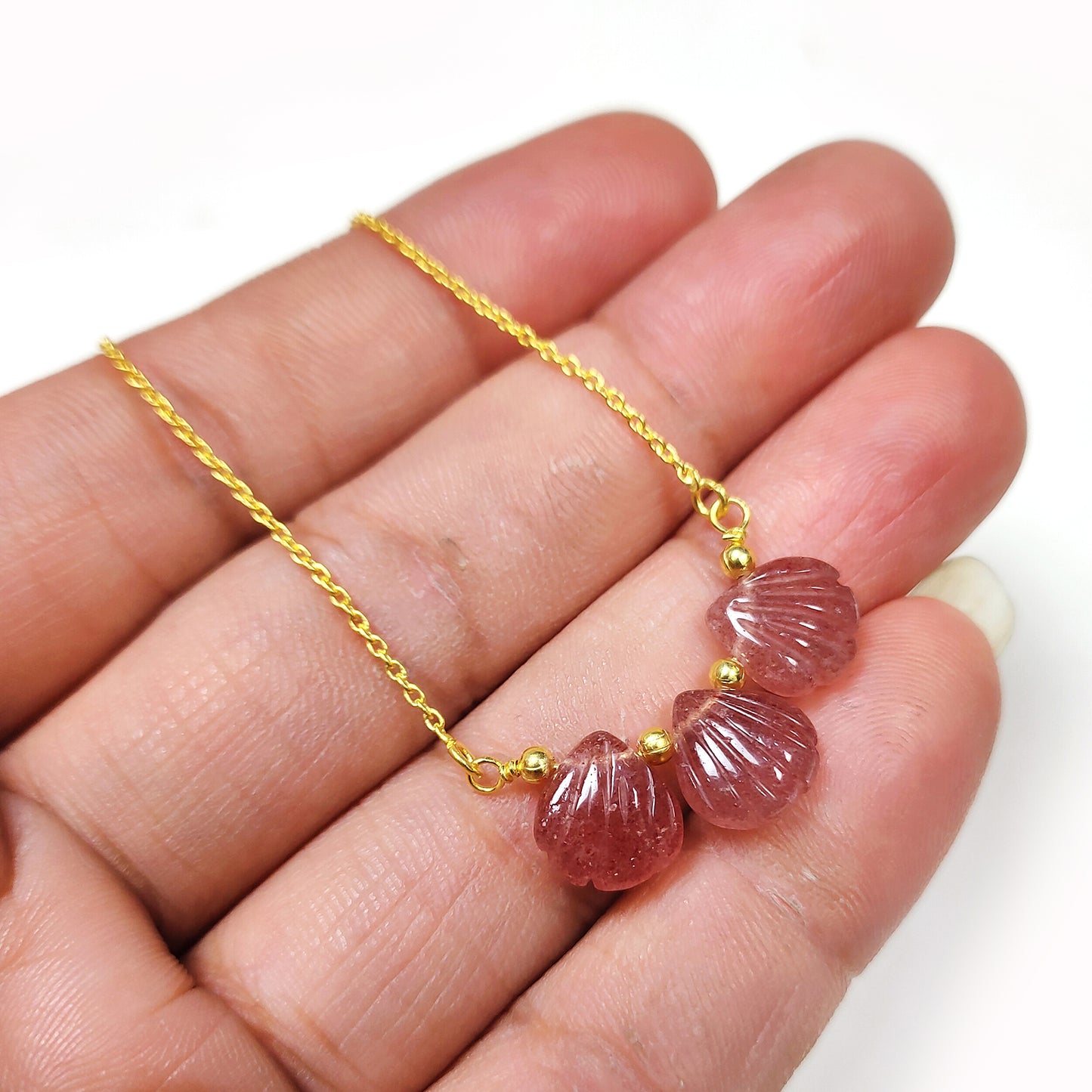 Natural Red Strawberry Quartz Chain Necklace, 925 Sterling Silver Jewelry, Wedding Necklace, Birthday Gift For Wife, Gift For Lovers, Gift