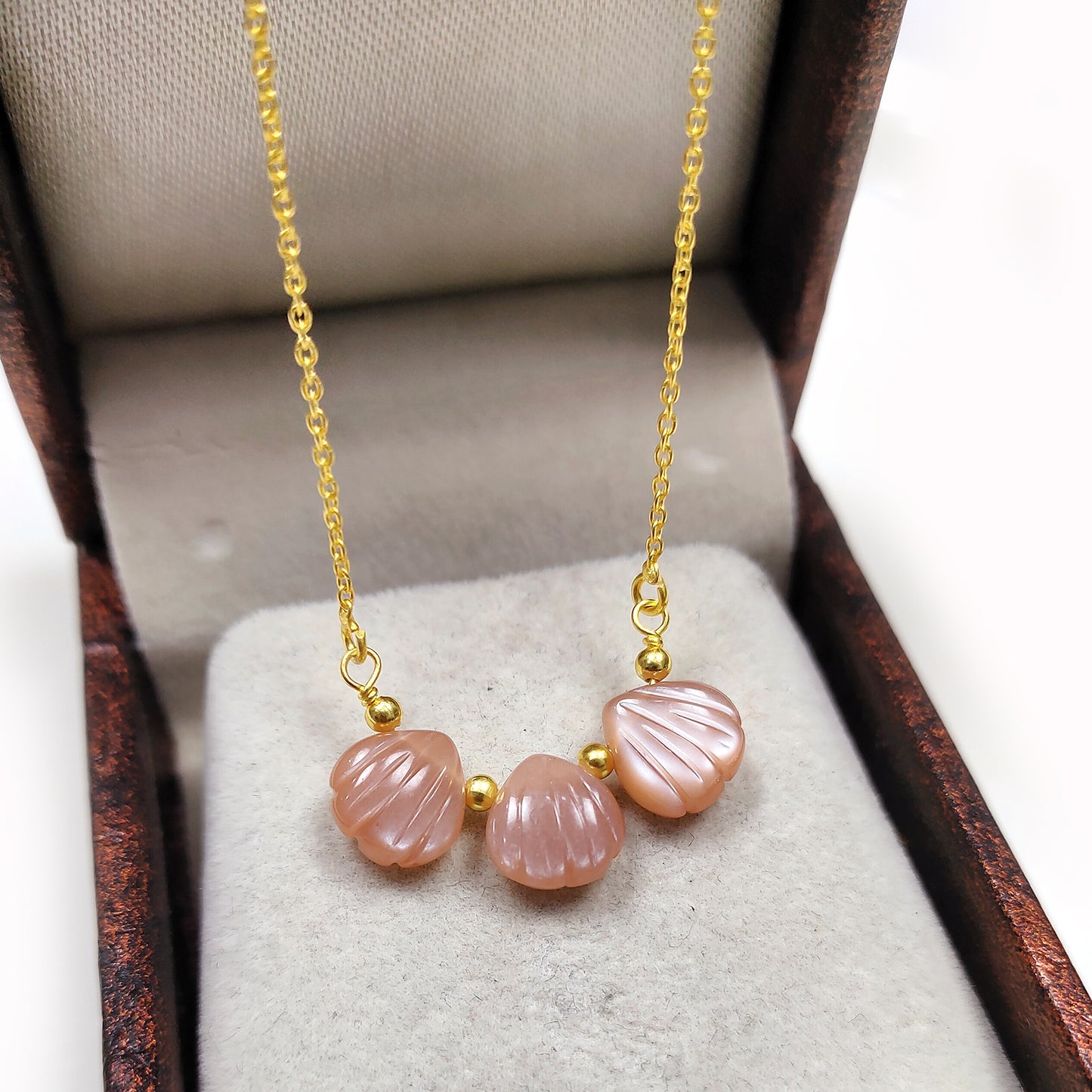 Natural Peach Moonstone Necklace, Tiny June Birthstone Crystals, 925 Silver Necklace, Genuine Beaded Peach Gemstone Choker, Gift for Teen