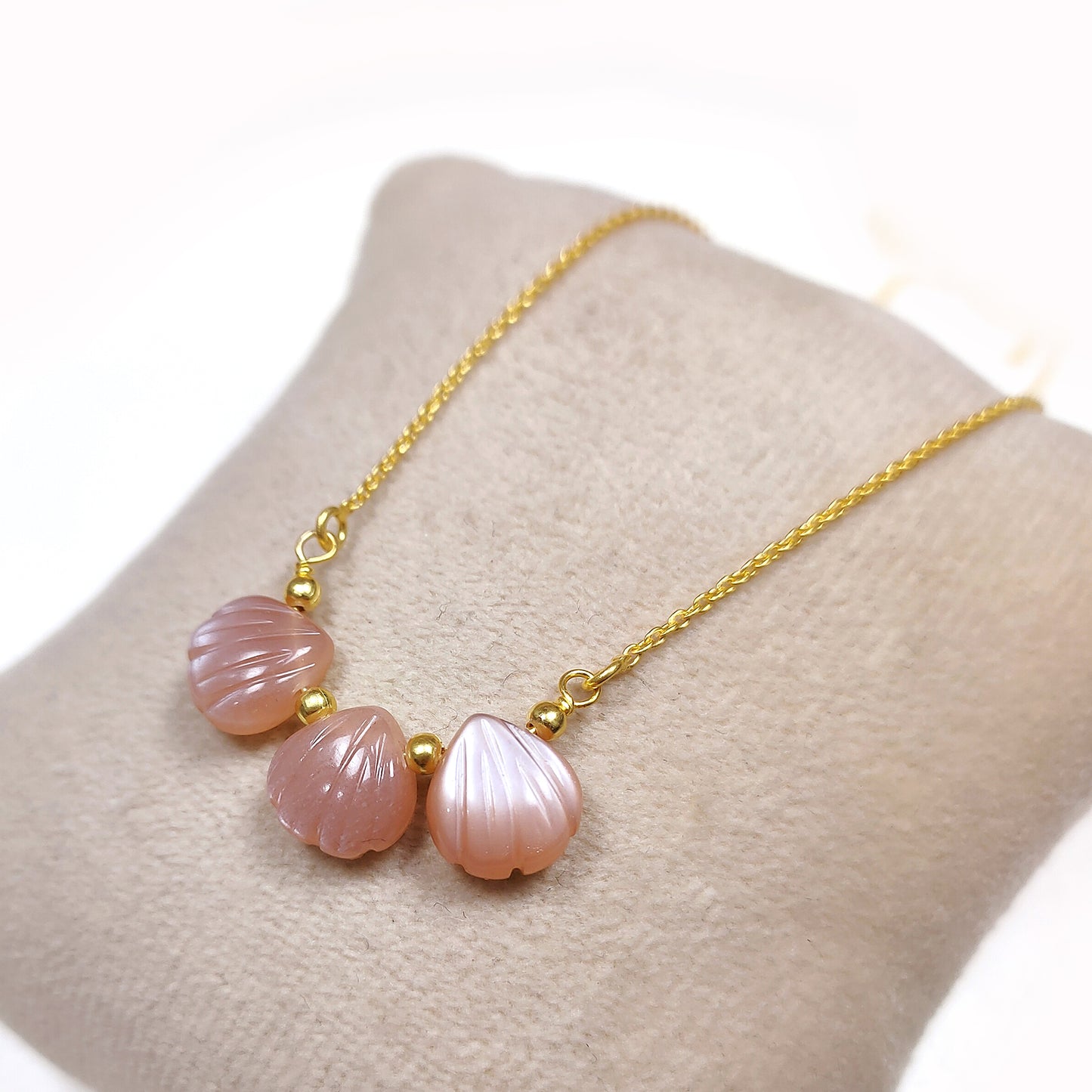 Natural Peach Moonstone Necklace, Tiny June Birthstone Crystals, 925 Silver Necklace, Genuine Beaded Peach Gemstone Choker, Gift for Teen