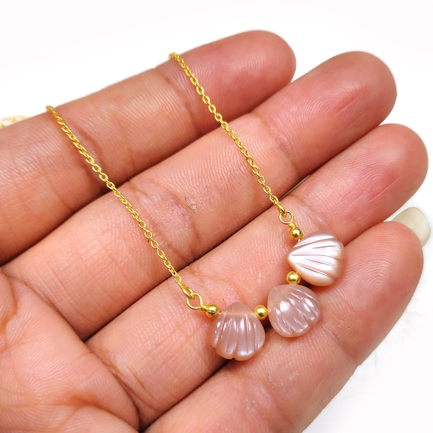 Natural Peach Moonstone Necklace, Tiny June Birthstone Crystals, 925 Silver Necklace, Genuine Beaded Peach Gemstone Choker, Gift for Teen