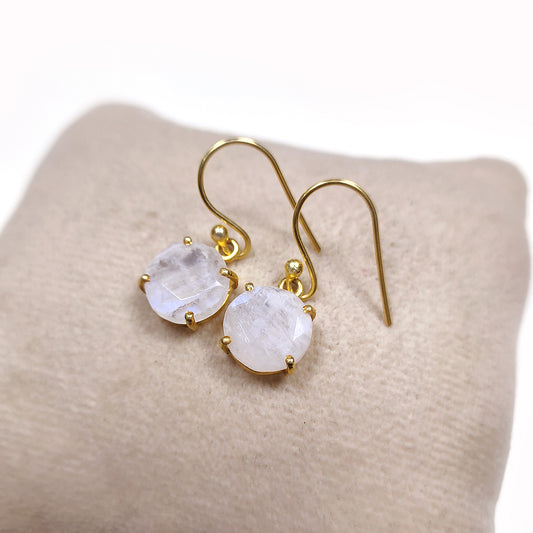 Rainbow Moonstone Earrings | 925 Sterling Silver | Round Gemstone Jewelry