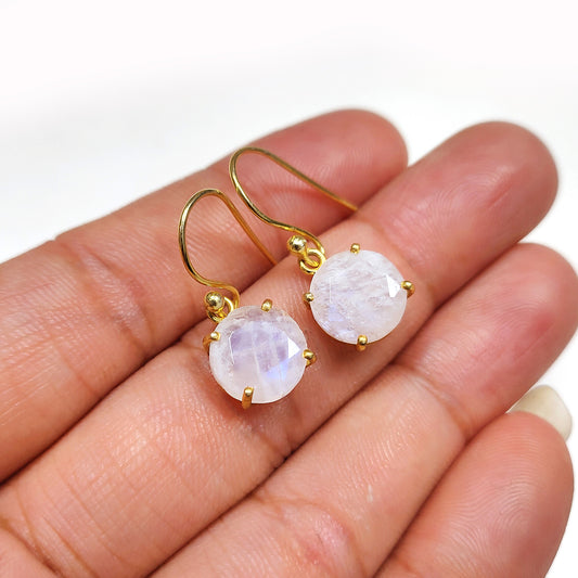 Rainbow Moonstone Earrings | 925 Sterling Silver | Round Gemstone Jewelry