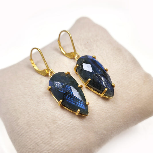 Labradorite Earrings | 925 Sterling Silver | Blue Fire Cabochon Jewelry