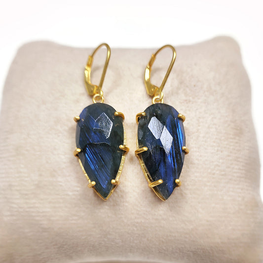 Labradorite Earrings | 925 Sterling Silver | Blue Fire Cabochon Jewelry