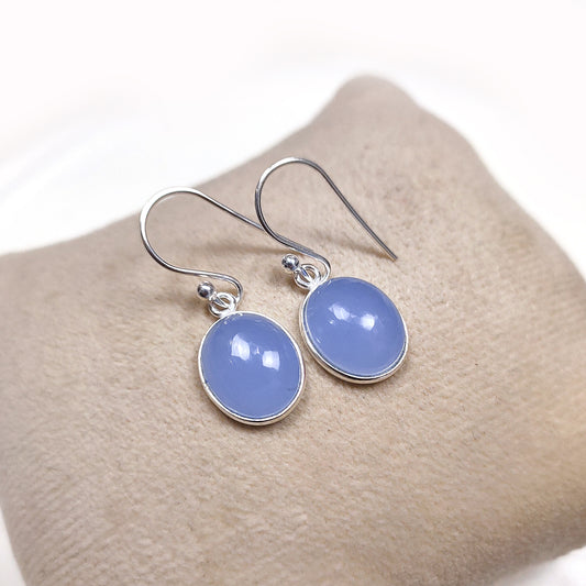 Blue Chalcedony Earrings | 925 Sterling Silver | Cabochon Gemstone Jewelry