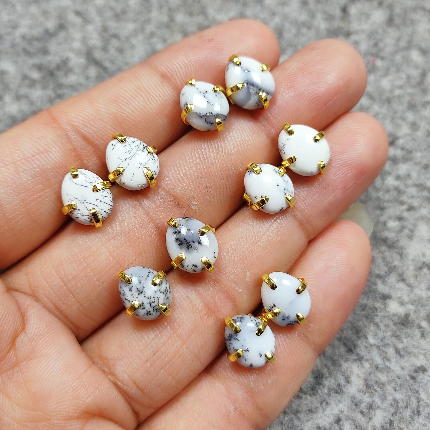 Dendrite Opal Stud Earrings, Oval Dendrite Studs, 925 Sterling Silver Studs, Birthday Earrings, Black and White Gemstone, Handmade Studs