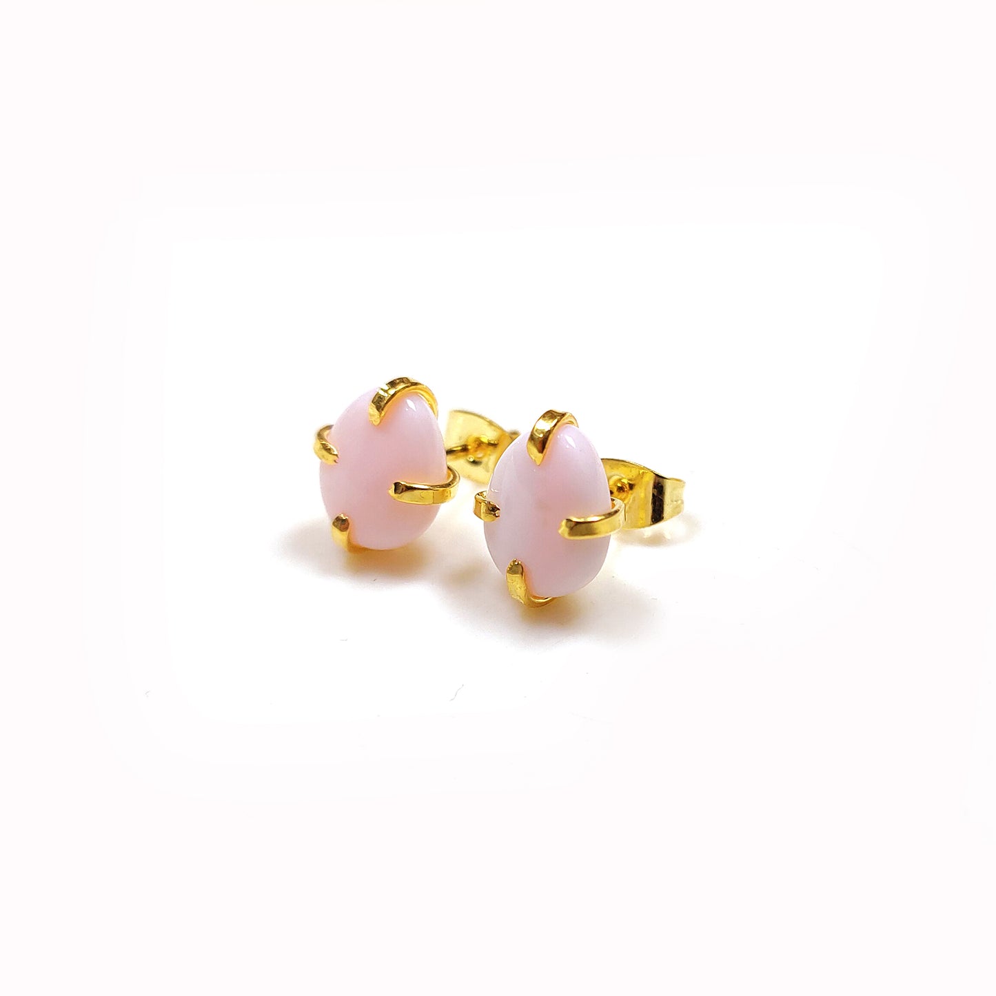 Pink Opal Stud Earrings | 925 Sterling Silver | Oval Gemstone Jewelry