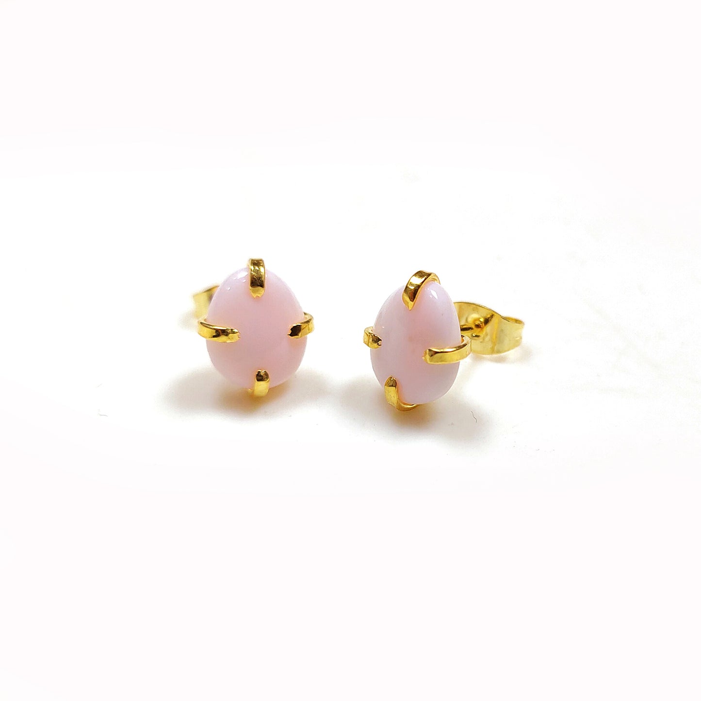 Pink Opal Stud Earrings | 925 Sterling Silver | Oval Gemstone Jewelry