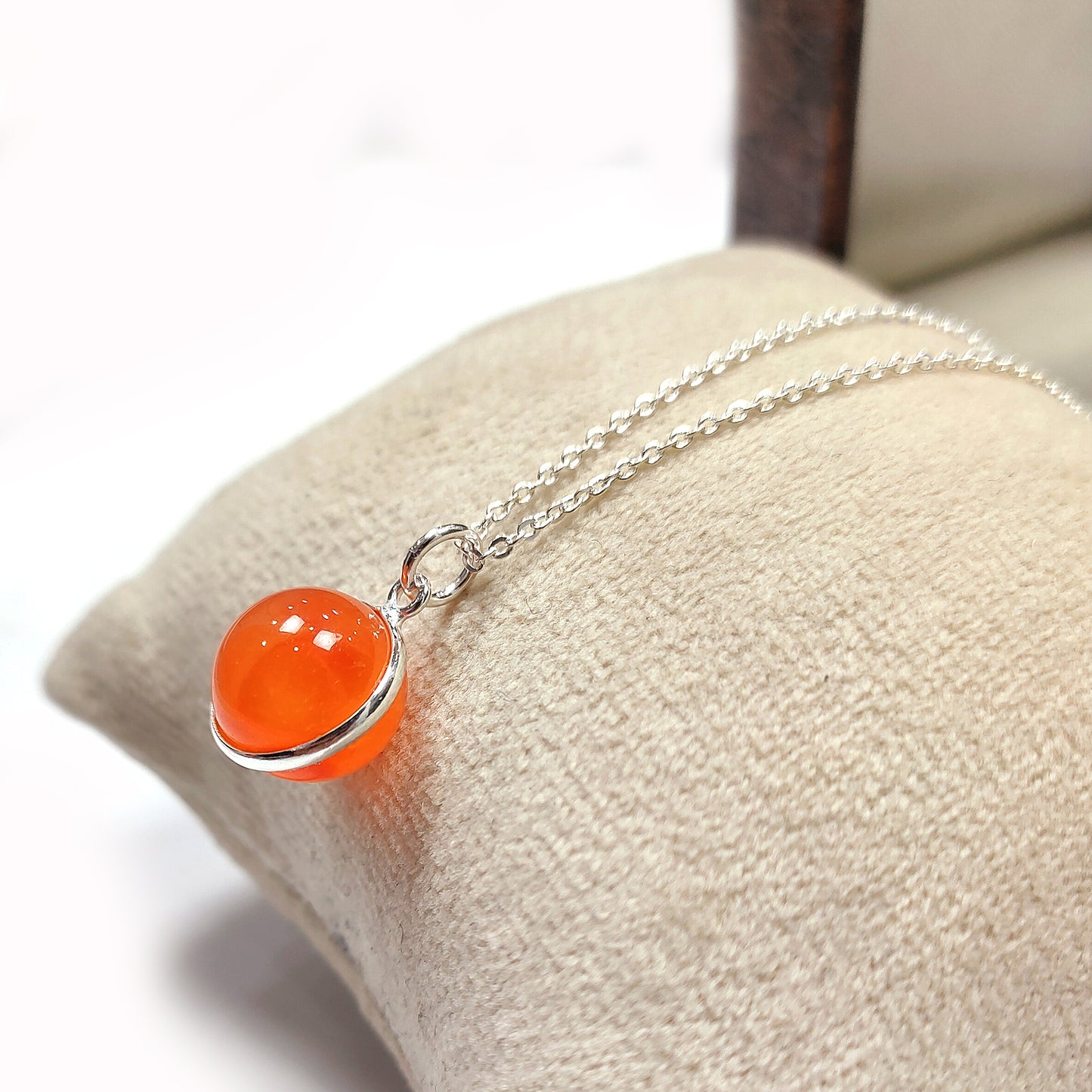 Carnelian Crystal Ball Necklace - 925 Sterling Silver Necklace - Crystal Round Ball Necklace - Healing Crystal Jewelry, Gift For Her