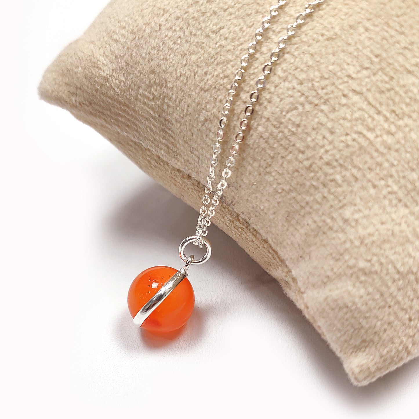 Carnelian Crystal Ball Necklace - 925 Sterling Silver Necklace - Crystal Round Ball Necklace - Healing Crystal Jewelry, Gift For Her