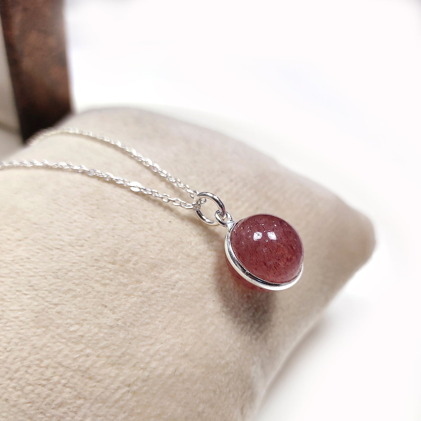 Strawberry Quartz Crystal Ball Pendant Necklace, 925 Silver Gemstone Jewelry Gift
