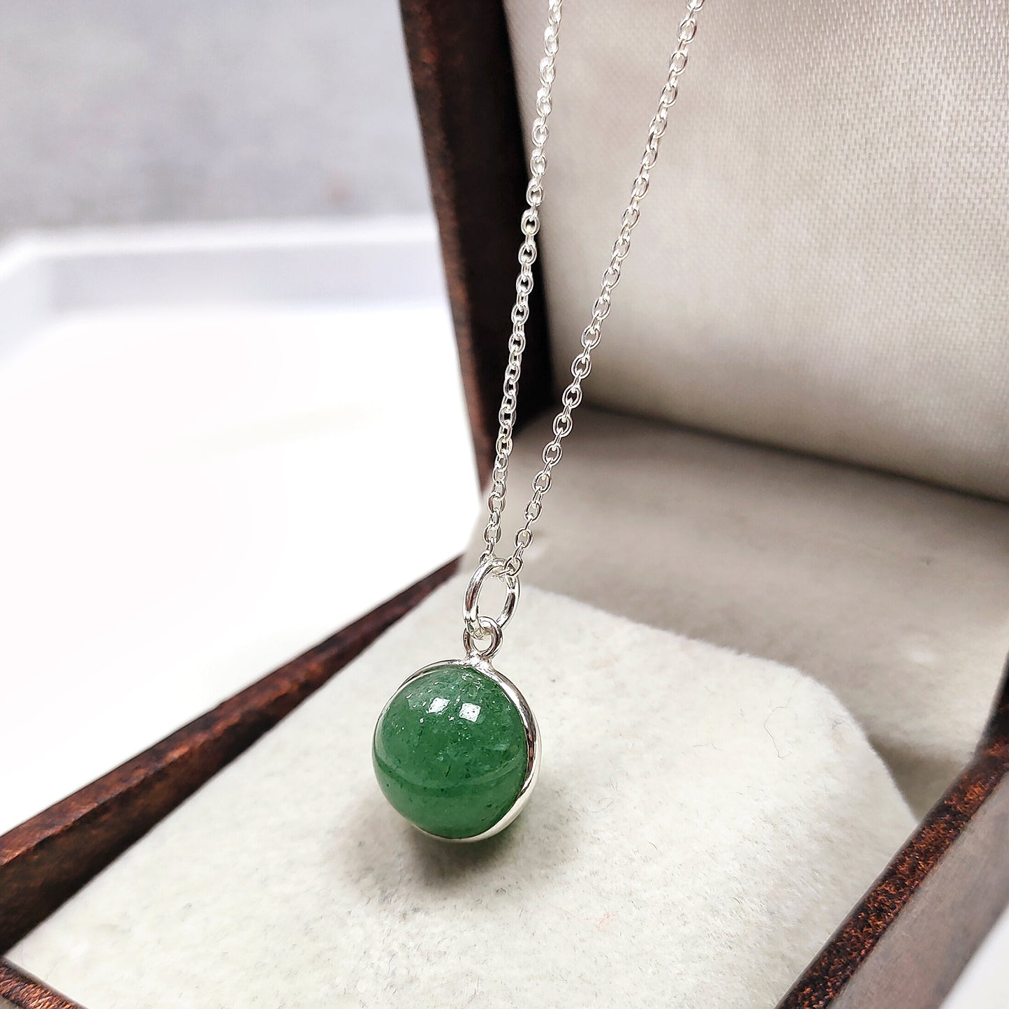 Green Strawberry Smooth Ball Necklace, Natural Green Strawberry Round Shape Necklace AA Quality, 925 Sterling Silver Necklace, Gift For Her