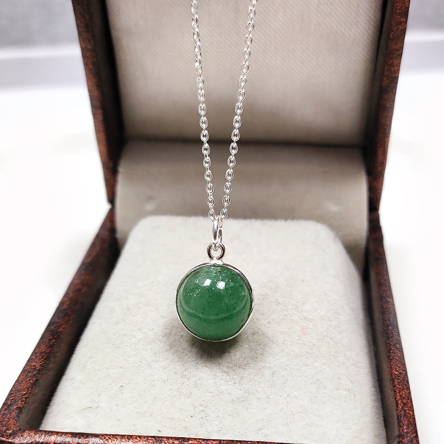 Green Strawberry Smooth Ball Necklace, Natural Green Strawberry Round Shape Necklace AA Quality, 925 Sterling Silver Necklace, Gift For Her