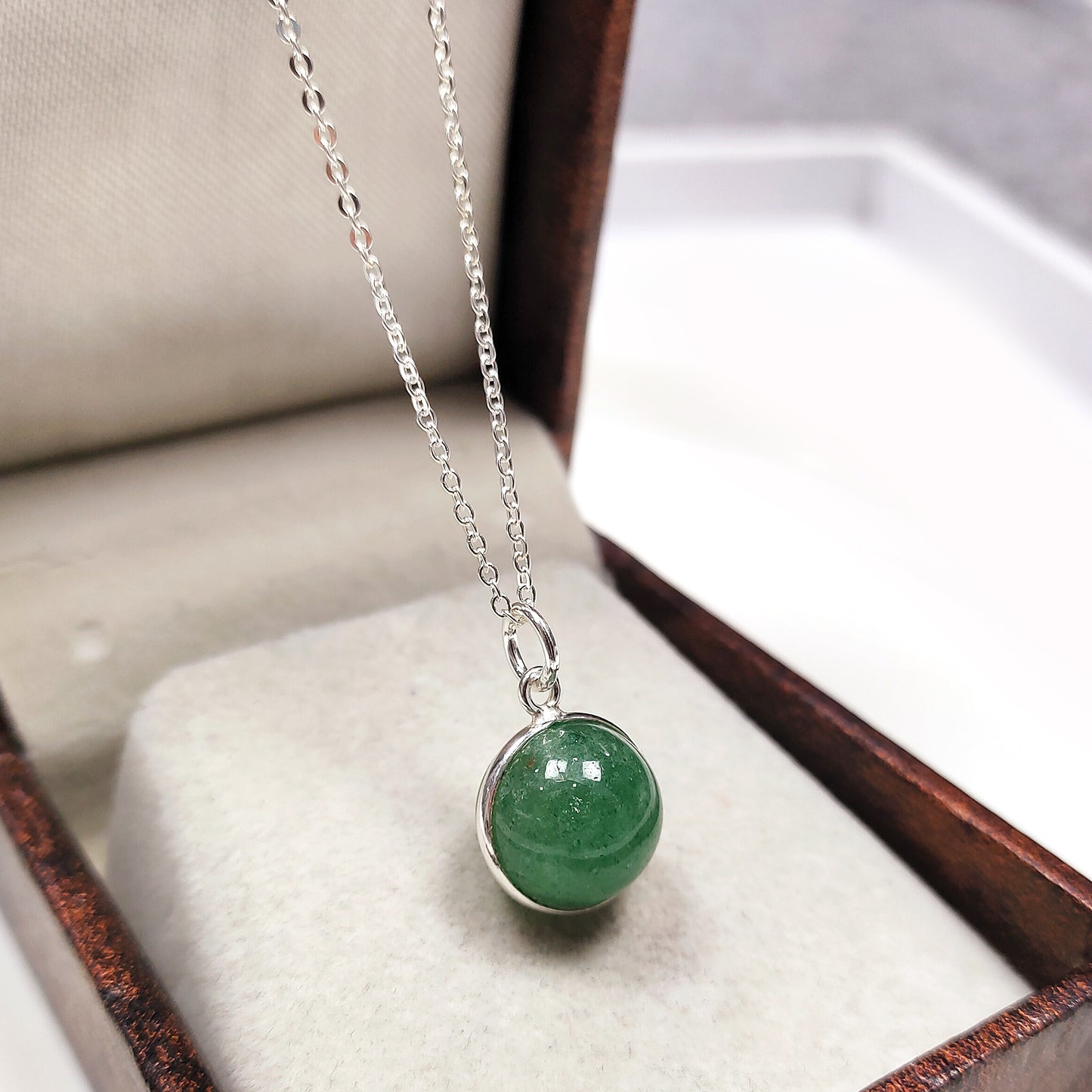 Green Strawberry Smooth Ball Necklace, Natural Green Strawberry Round Shape Necklace AA Quality, 925 Sterling Silver Necklace, Gift For Her