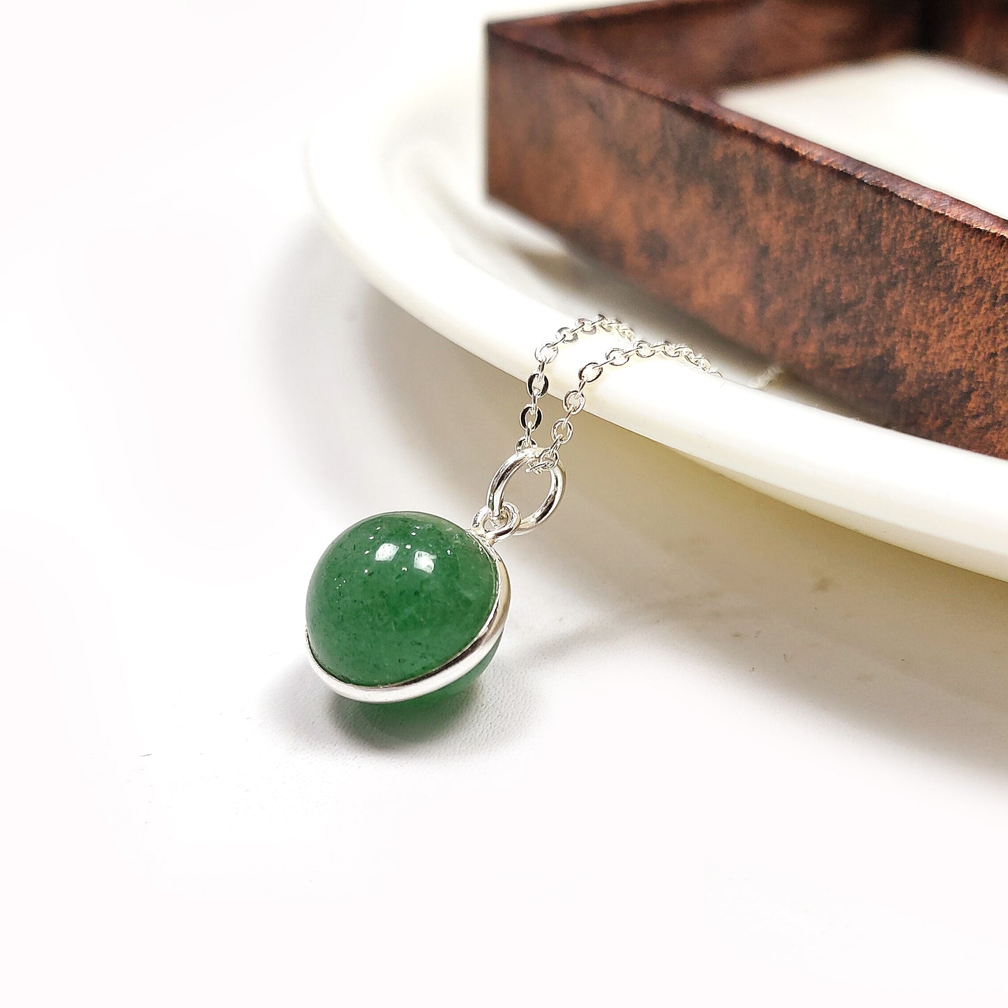 Green Strawberry Smooth Ball Necklace, Natural Green Strawberry Round Shape Necklace AA Quality, 925 Sterling Silver Necklace, Gift For Her