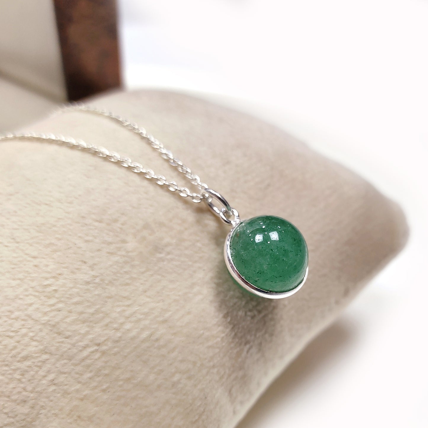 Green Strawberry Smooth Ball Necklace, Natural Green Strawberry Round Shape Necklace AA Quality, 925 Sterling Silver Necklace, Gift For Her