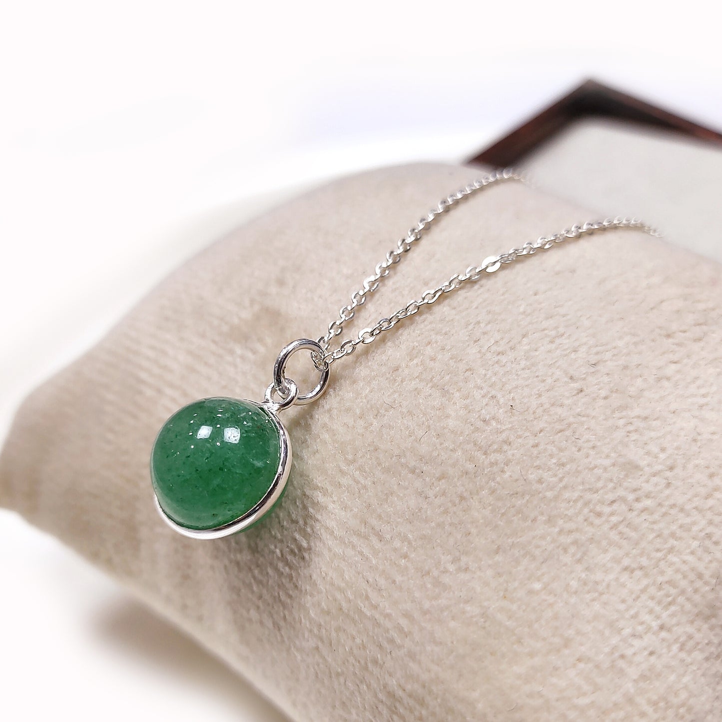 Green Strawberry Smooth Ball Necklace, Natural Green Strawberry Round Shape Necklace AA Quality, 925 Sterling Silver Necklace, Gift For Her