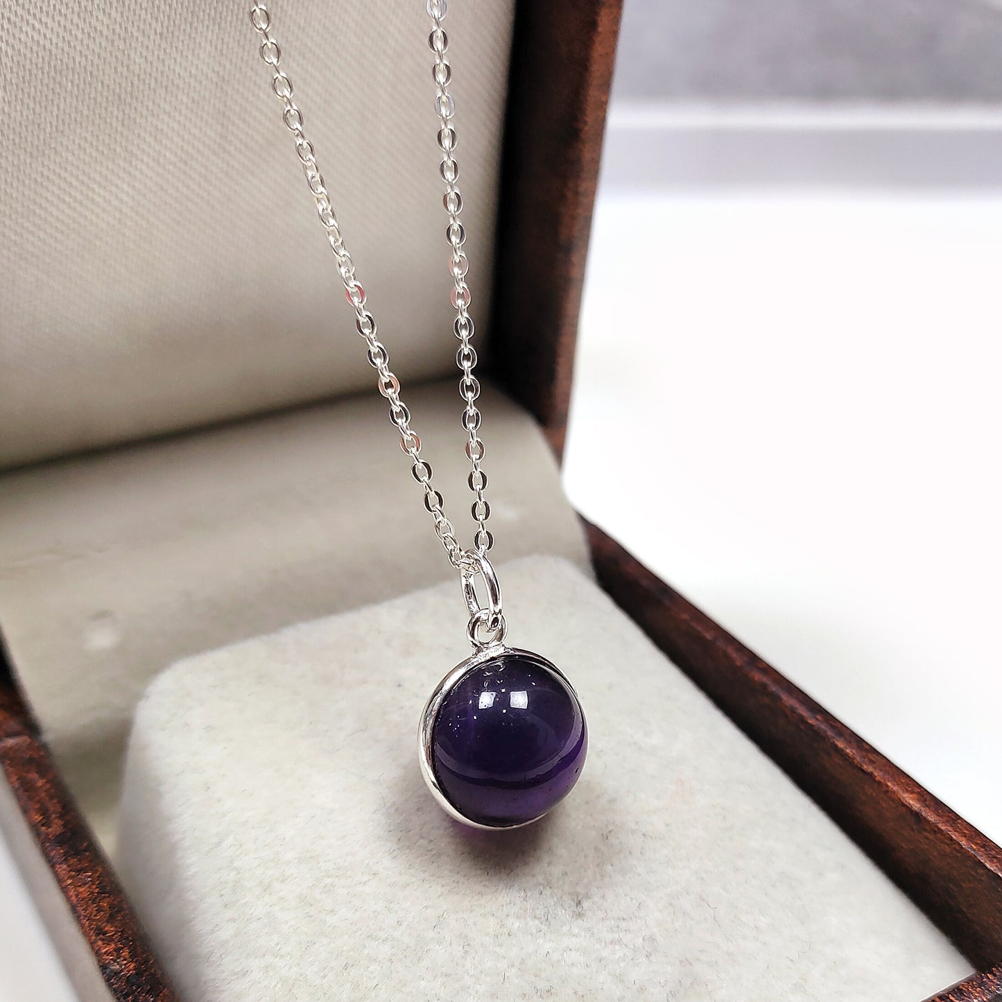 Amethyst Ball Pendant Necklace, 925 Sterling Silver Necklace, February Birthstone Necklace, Anniversary Gift, gift for her / Him