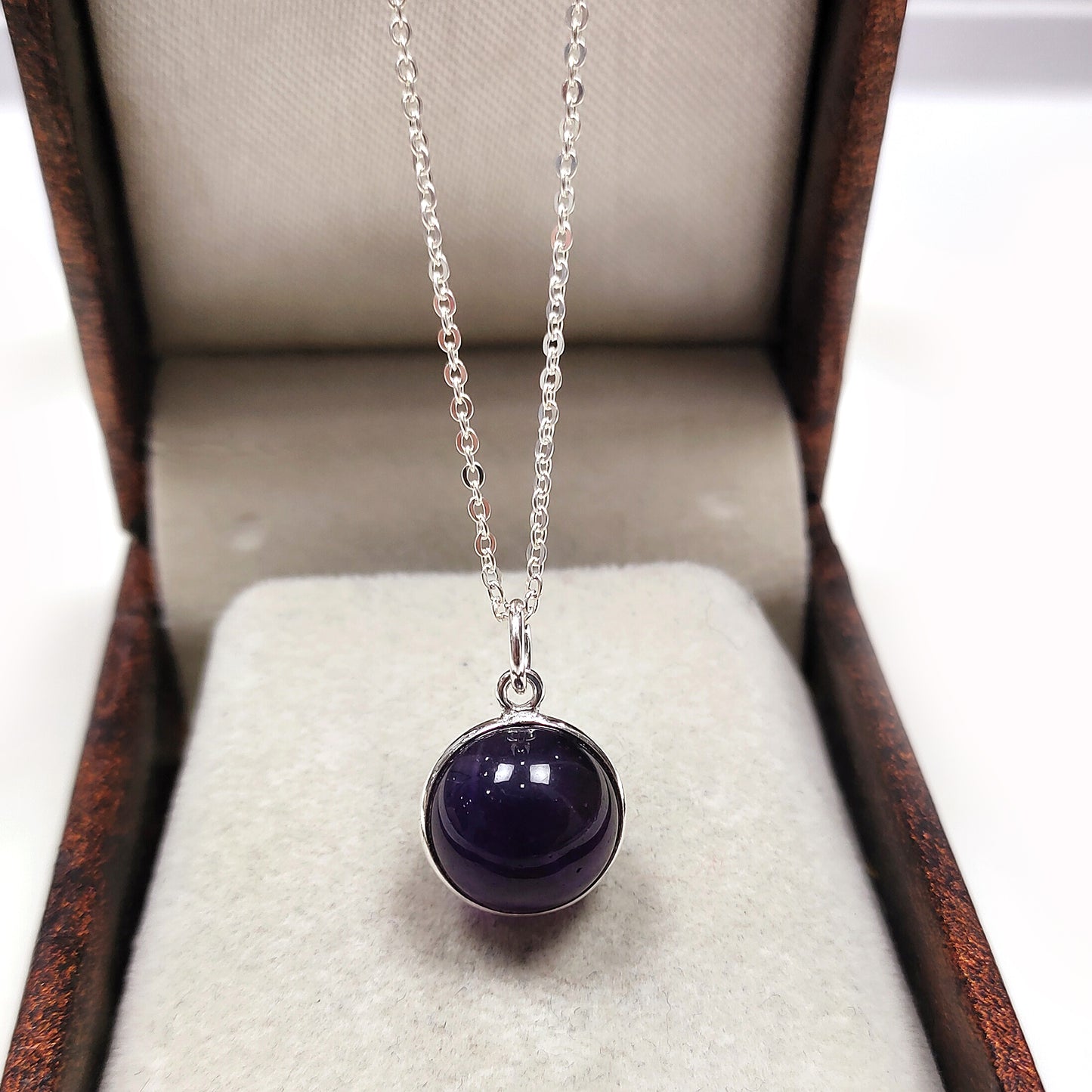 Amethyst Ball Pendant Necklace, 925 Sterling Silver Necklace, February Birthstone Necklace, Anniversary Gift, gift for her / Him