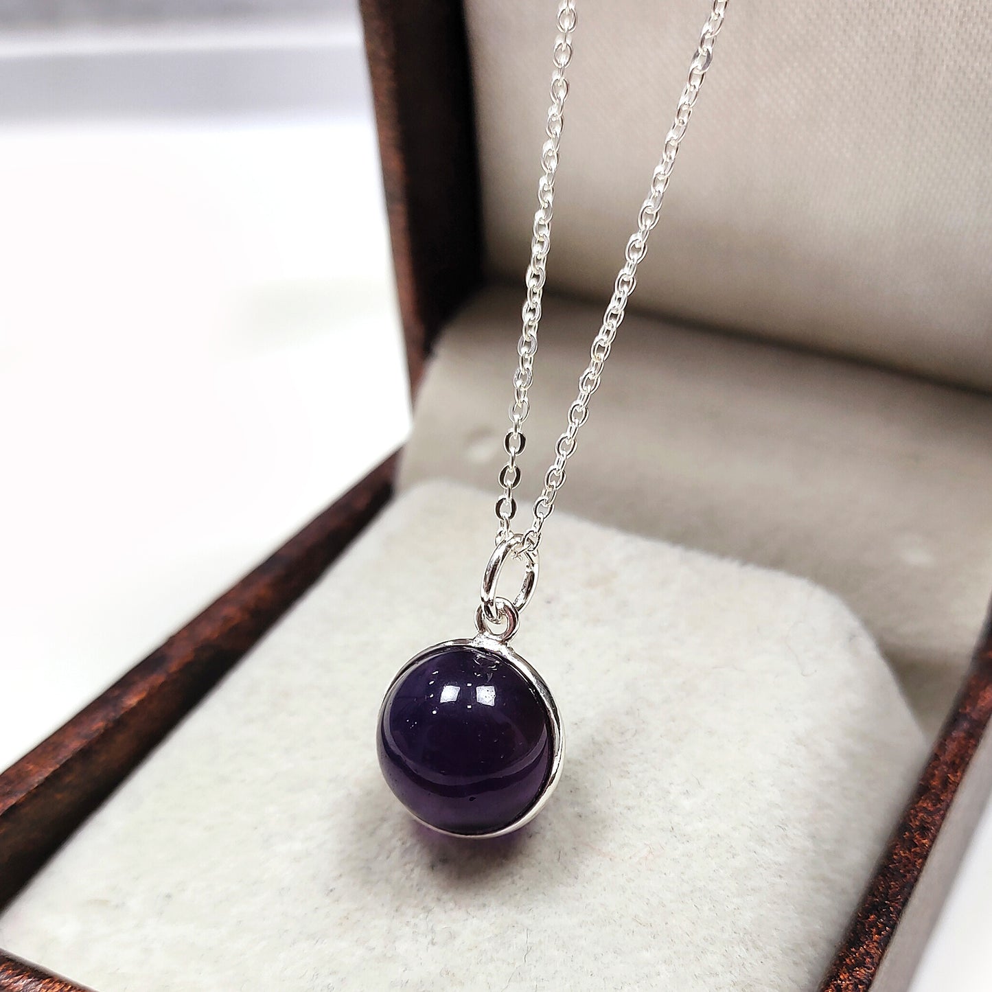 Amethyst Ball Pendant Necklace, 925 Sterling Silver Necklace, February Birthstone Necklace, Anniversary Gift, gift for her / Him