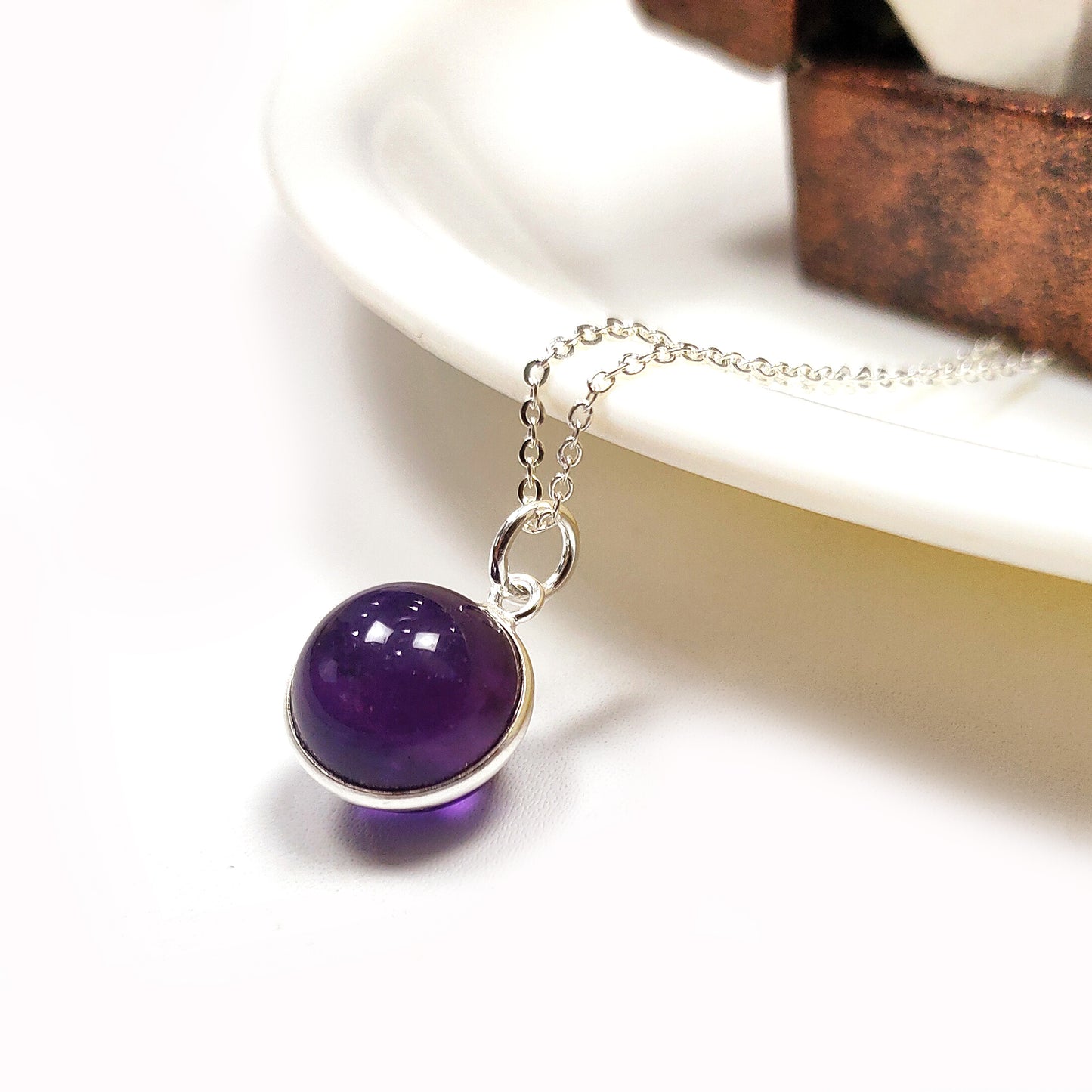 Amethyst Ball Pendant Necklace, 925 Sterling Silver Necklace, February Birthstone Necklace, Anniversary Gift, gift for her / Him