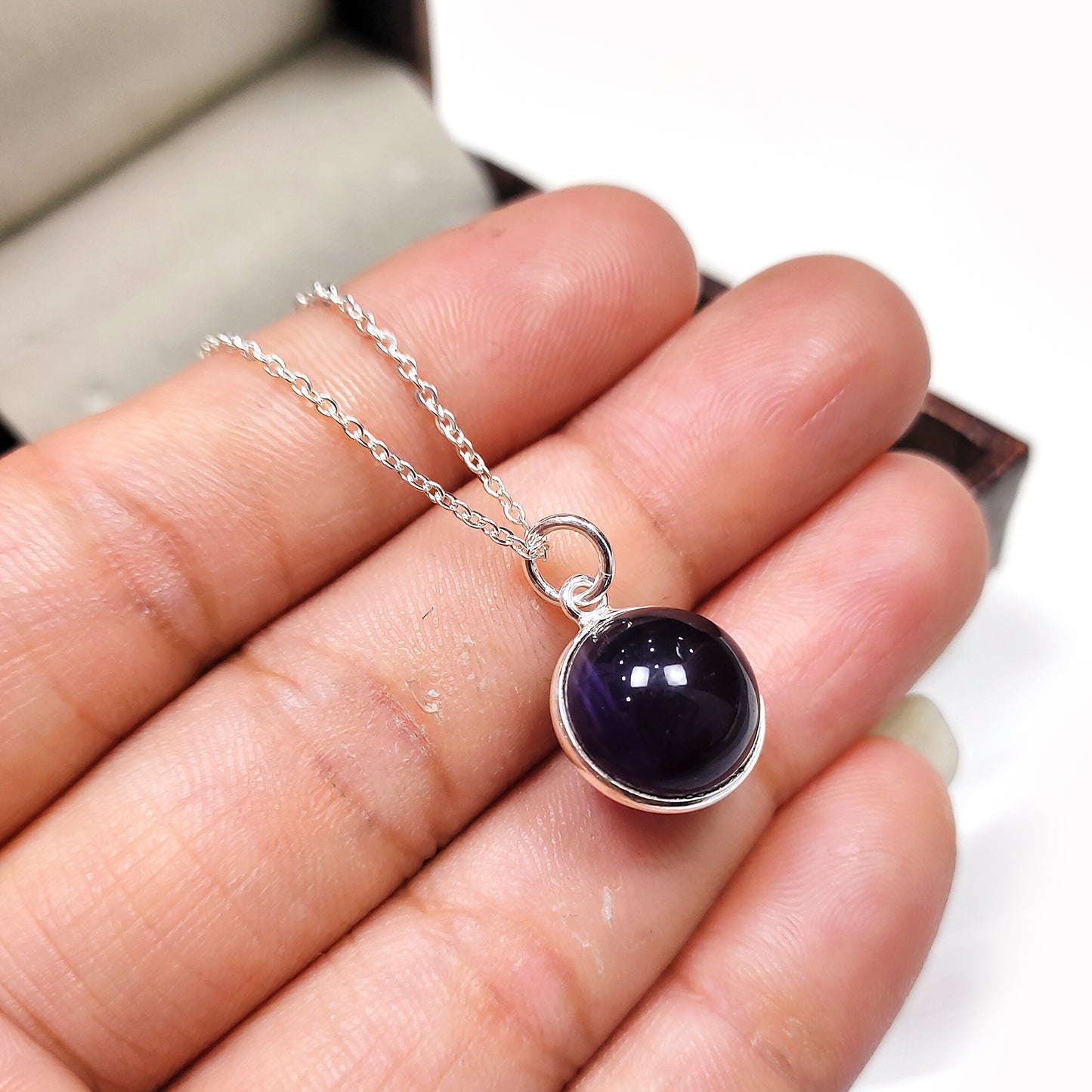 Amethyst Ball Pendant Necklace, 925 Sterling Silver Necklace, February Birthstone Necklace, Anniversary Gift, gift for her / Him