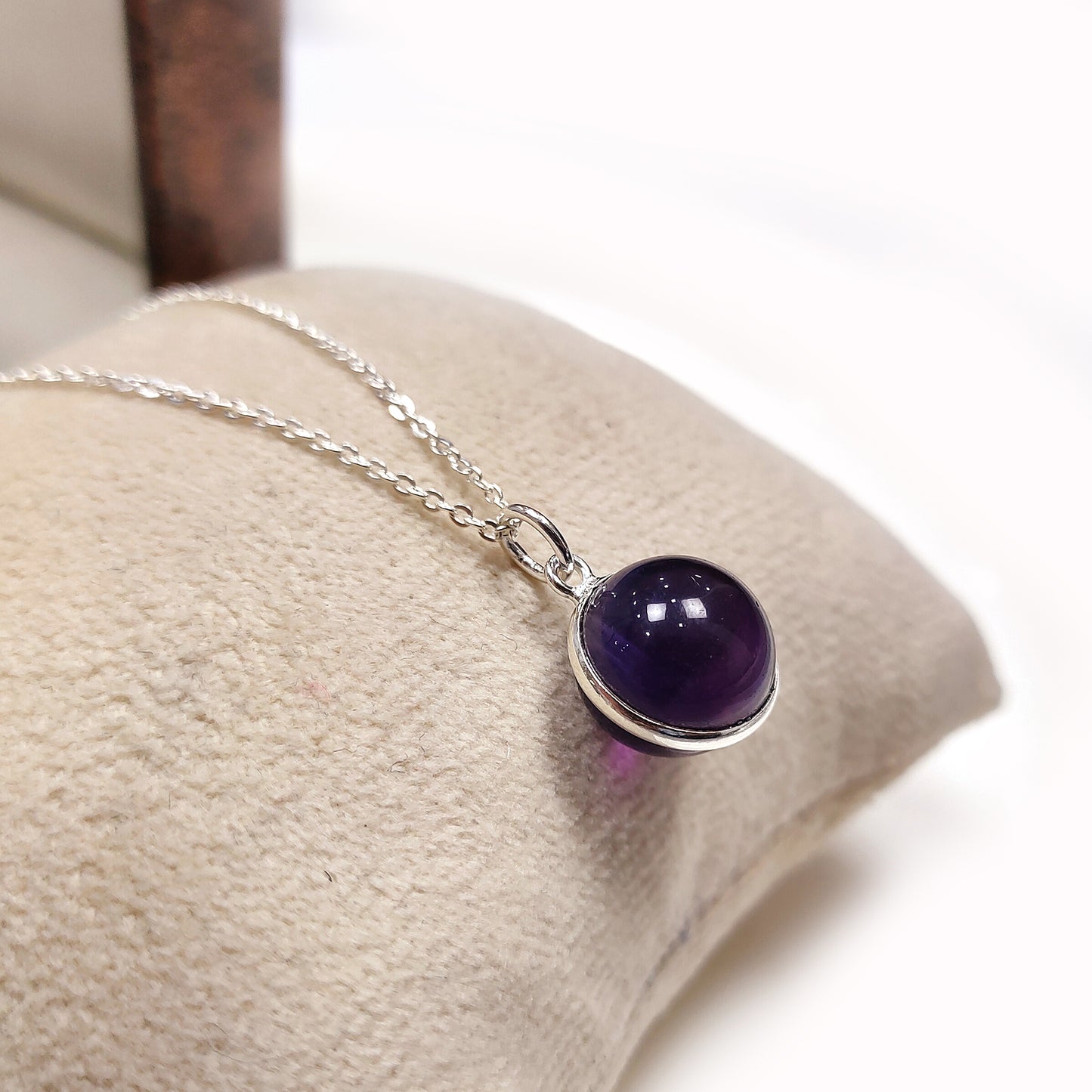Amethyst Ball Pendant Necklace, 925 Sterling Silver Necklace, February Birthstone Necklace, Anniversary Gift, gift for her / Him