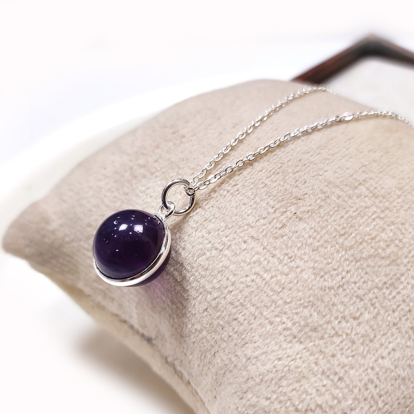 Amethyst Ball Pendant Necklace, 925 Sterling Silver Necklace, February Birthstone Necklace, Anniversary Gift, gift for her / Him