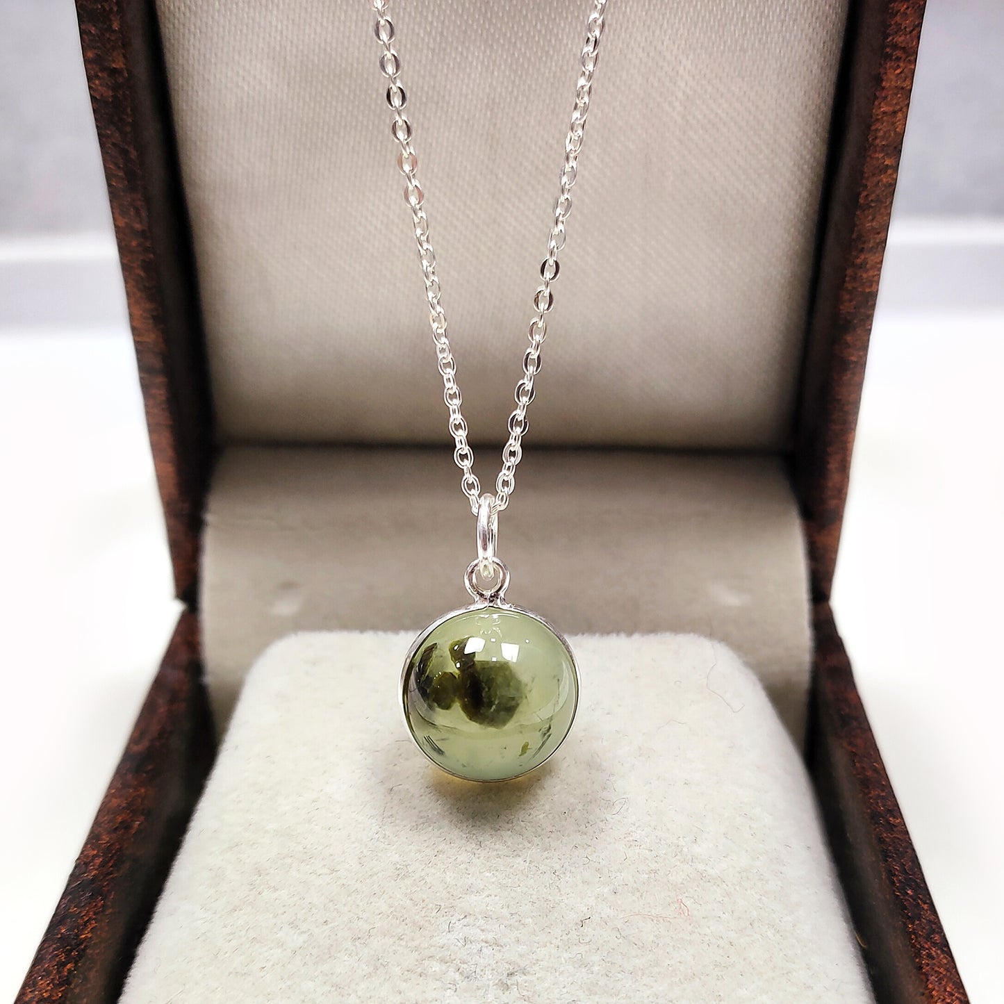 Green Prehnite Crystal Ball Pendant Necklace, Natural Gemstone Pendant, Boho Jewelry, Prehnite Necklace, Unique Necklace, Woman Jewelry,Gift
