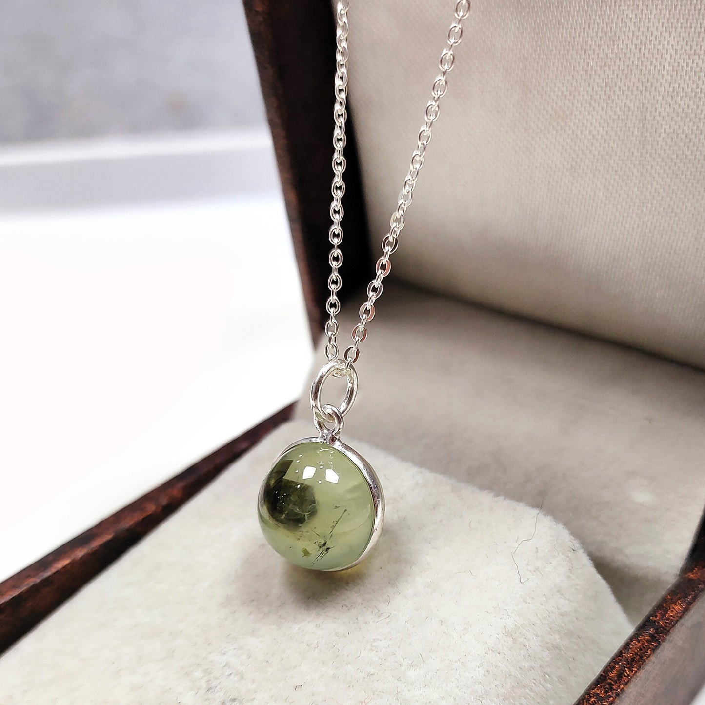 Green Prehnite Crystal Ball Pendant Necklace, Natural Gemstone Pendant, Boho Jewelry, Prehnite Necklace, Unique Necklace, Woman Jewelry,Gift