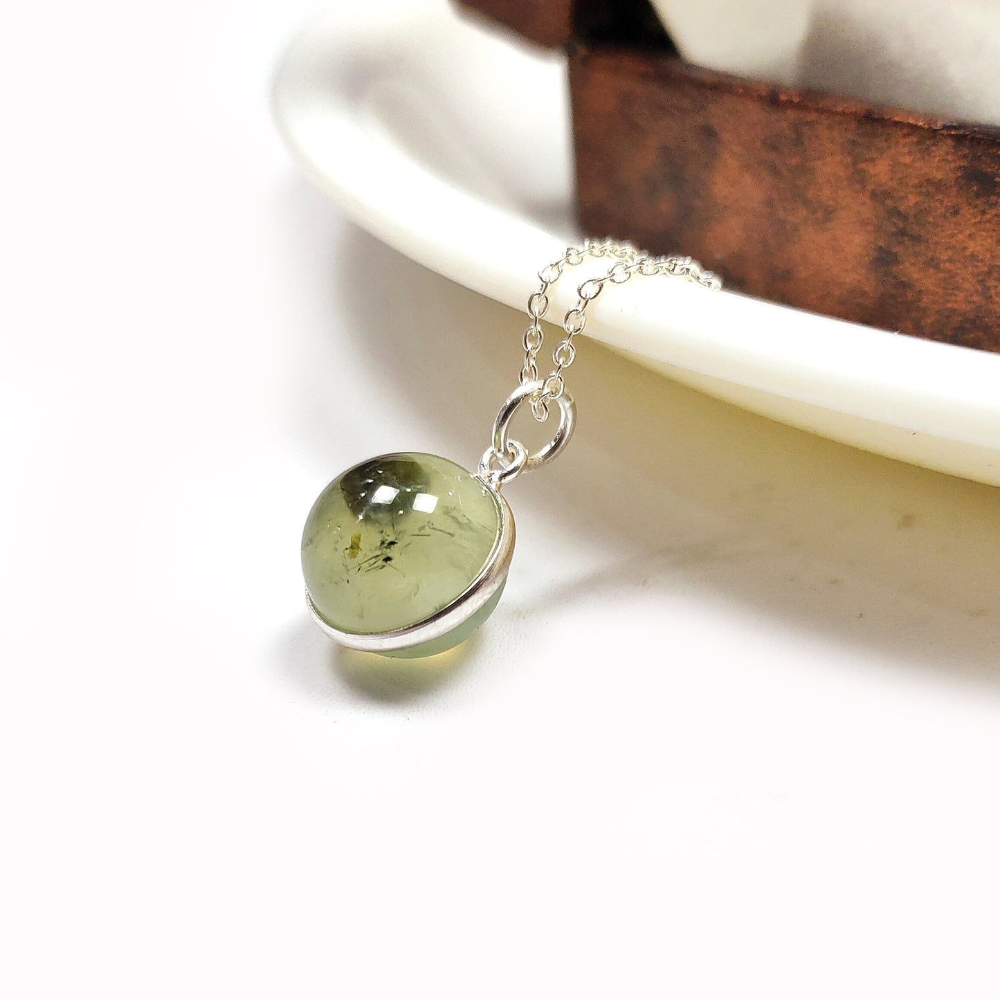 Green Prehnite Crystal Ball Pendant Necklace, Natural Gemstone Pendant, Boho Jewelry, Prehnite Necklace, Unique Necklace, Woman Jewelry,Gift