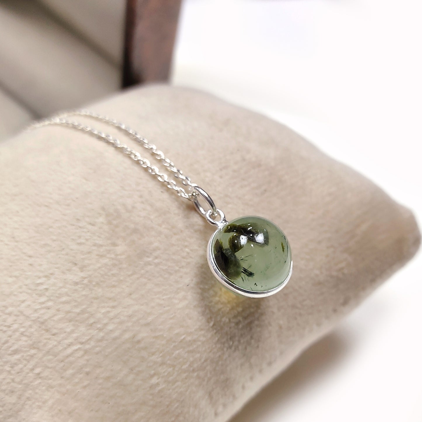 Green Prehnite Crystal Ball Pendant Necklace, Natural Gemstone Pendant, Boho Jewelry, Prehnite Necklace, Unique Necklace, Woman Jewelry,Gift